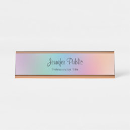 Rainbow Colors Modern Elegant Template Rose Gold Desk Name Plate
