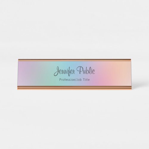 Rainbow Colors Modern Elegant Template Rose Gold Desk Name Plate