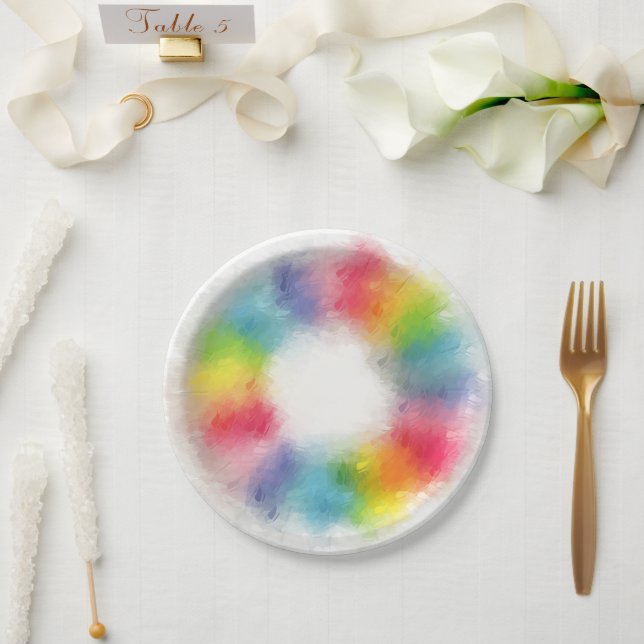 Rainbow Colors Modern Elegant Trendy Template Paper Plates (Wedding)