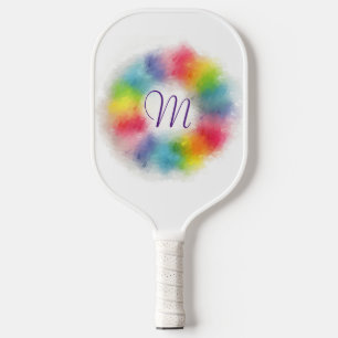 Rainbow Colors Monogram Elegant Colorful Template Pickleball Paddle