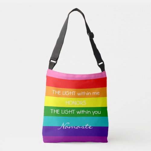 Rainbow Colors Namaste Greeting Inspirational Love Crossbody Bag