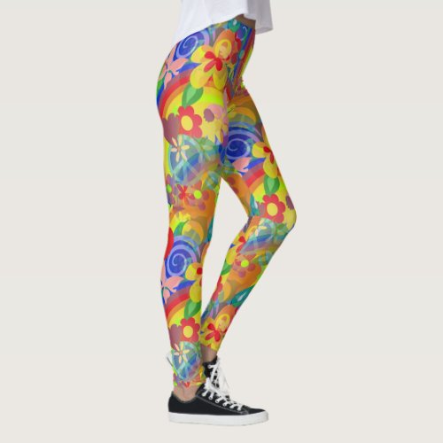 Rainbow Colors of Flower Power Leggings