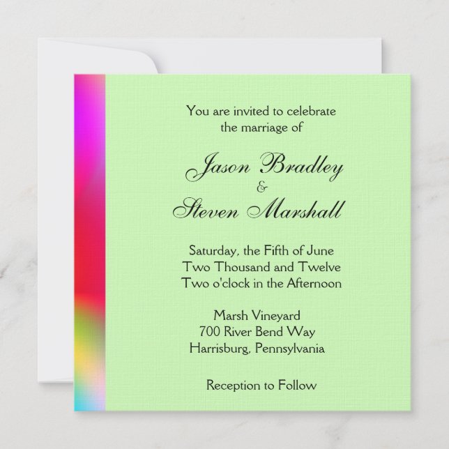 Rainbow Colors on Green Wedding Invitation (Front)