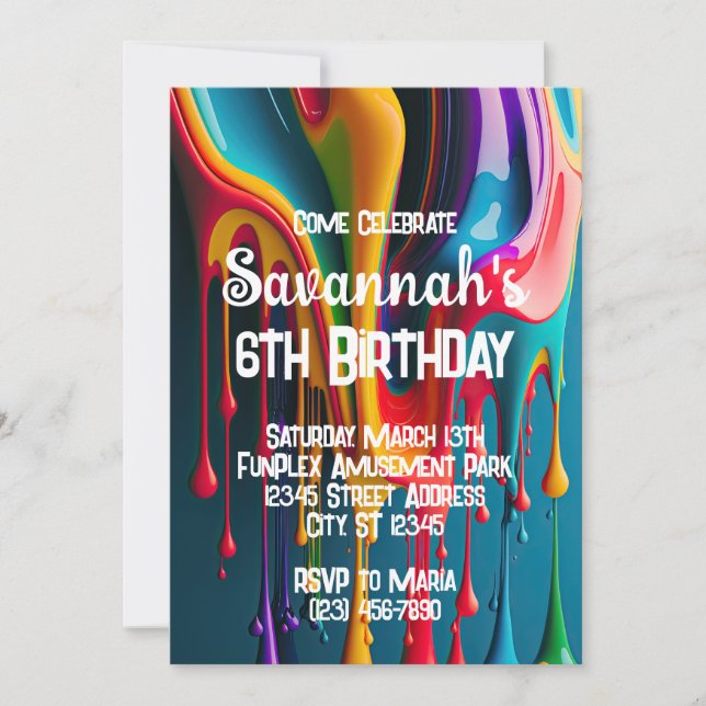 Rainbow Colors Paint Colorful Birthday Party Invitation (Front)