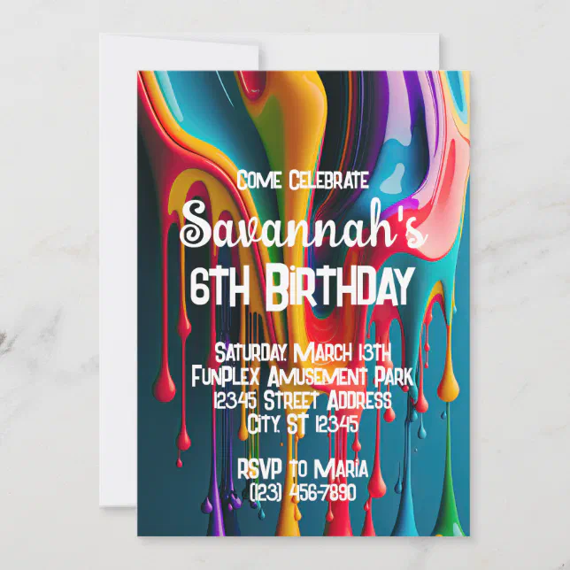 Rainbow Colors Paint Colorful Birthday Party Invitation | Zazzle
