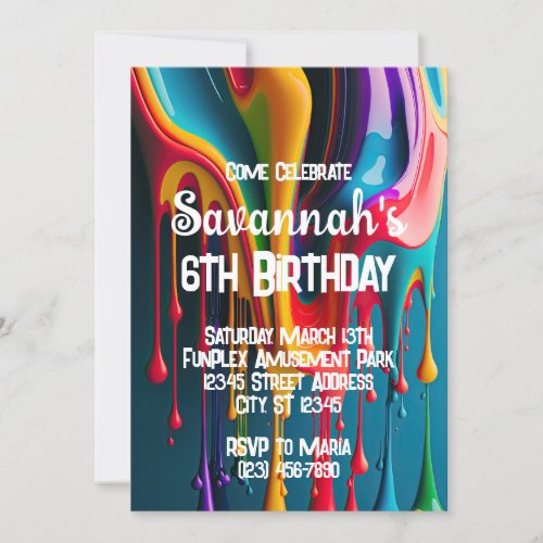 Rainbow Colors Paint Colorful Birthday Party Invitation