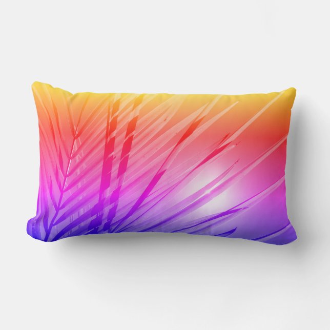 Rainbow Colors Palm Tree Leaf Beach Throw Pillow (Front)