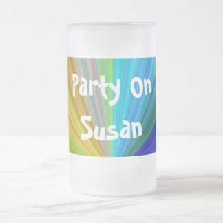Rainbow Colors Party On Your Name Frosted Glass Beer Mug