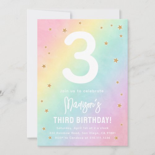 Rainbow Colors Pastels Birthday Party Invitation