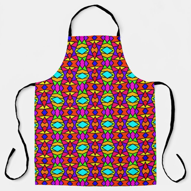 Rainbow Colors Patchwork Geometric Repeat Pattern Apron (Front)