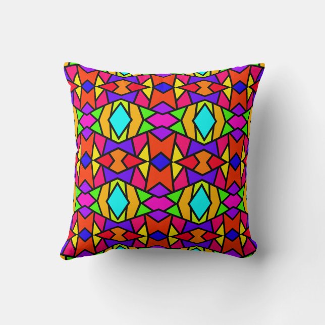 Rainbow Colors Patchwork Geometric Repeat Pattern Throw Pillow (Back)