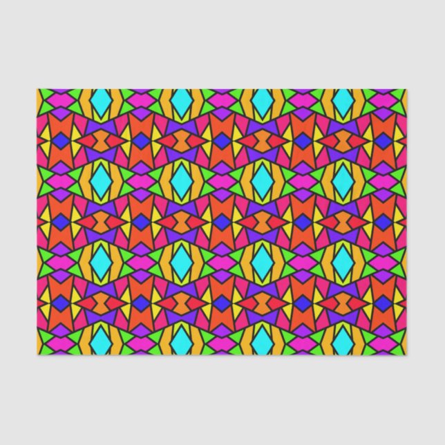Rainbow Colors Patchwork Geometric Repeat Pattern Tissue Paper (Front)