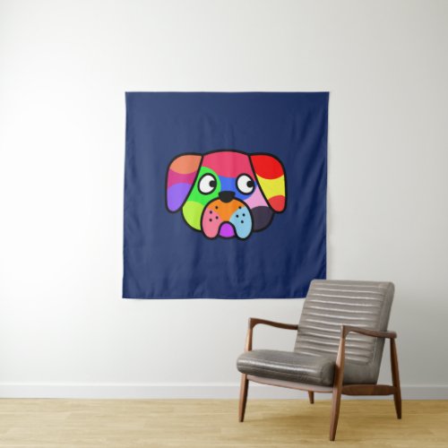 Rainbow Colors Pet Funny Colorful Dog Puppy Face Tapestry
