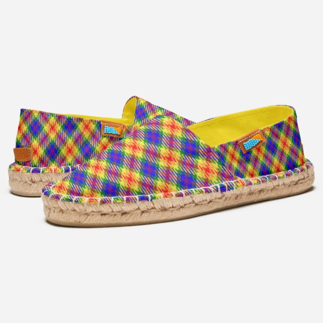 Rainbow Colors Plaid Tartan Pattern Espadrilles (Angled)