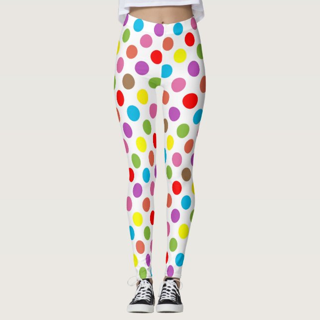 Rainbow colors polka dots pattern leggings (Front)