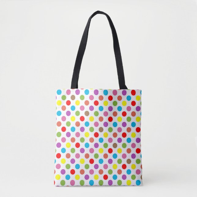 Rainbow colors polka dots pattern tote bag (Front)