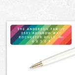 Rainbow Colors Return Address Label<br><div class="desc">Bold diagonal rainbow stripes bring vibrant color and modern personality to this cheerful return address label. Crisp white sans serif typography keeps the design clean and contemporary. Personalize with your family name and address for everyday mailings,  party invitations,  or greeting cards. A fun,  eye-catching finish for every envelope.</div>