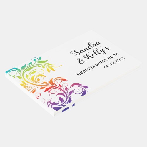 Rainbow colors scroll leaf gay lesbian wedding guest book