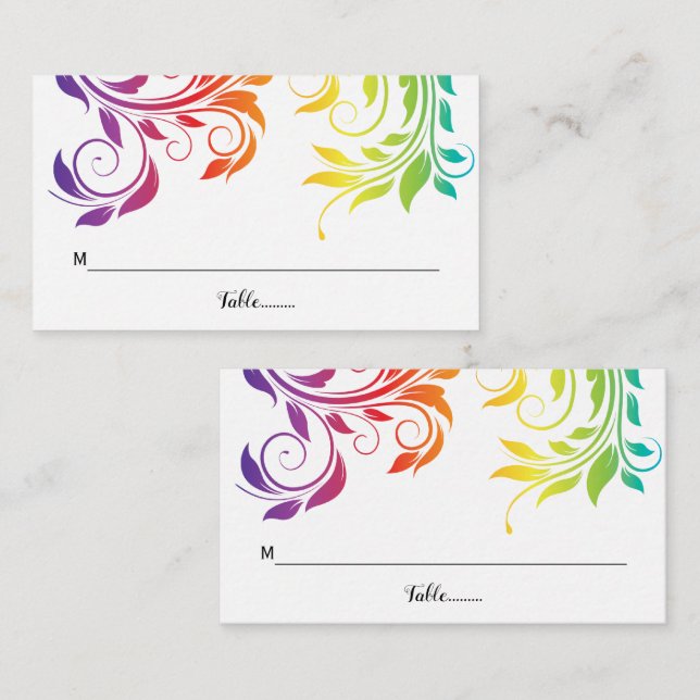 Rainbow colors scroll leaf LGBT wedding  Place Card (Front/Back)