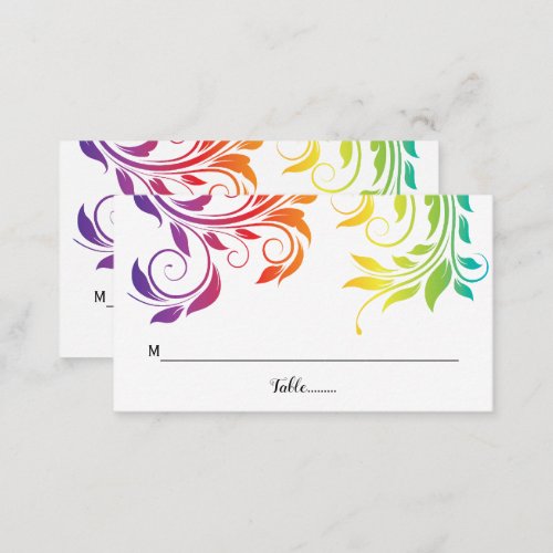 Rainbow colors scroll leaf LGBT wedding  Place Card