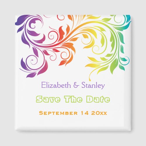 Rainbow colors scroll leaf wedding Save the Date Magnet