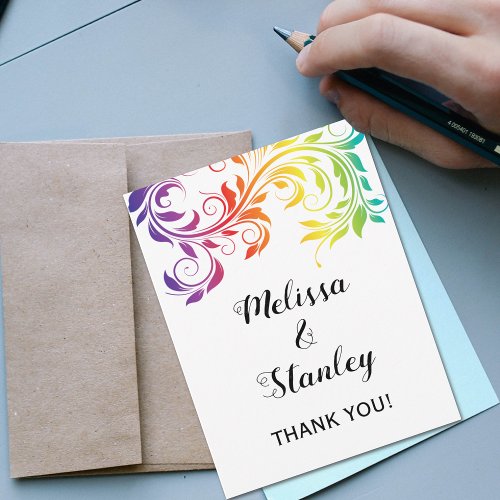 Rainbow colors scroll leaf wedding Thank You