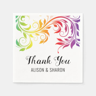 Rainbow colors scroll Thank You lesbian wedding Napkins