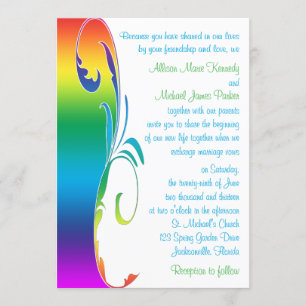 Rainbow Colors Scrolled Wedding Invitation