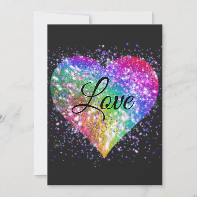 Rainbow colors sparking glitter heart love    invitation (Front)