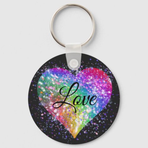 Rainbow colors sparking glitter heart love    keyc keychain