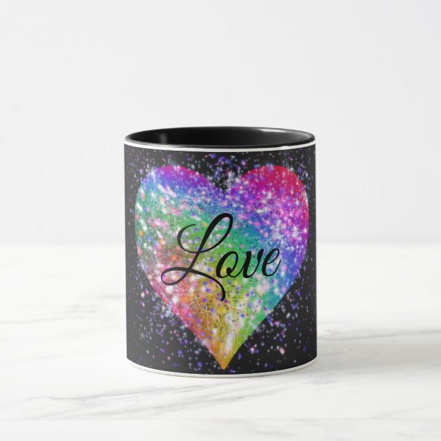 Rainbow colors sparking glitter heart love    mug (Center)
