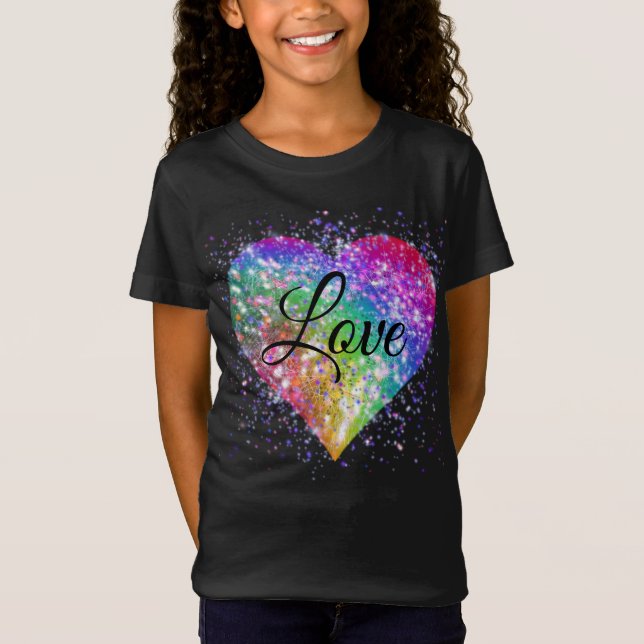 Rainbow colors sparking glitter heart love  T-Shir T-Shirt (Front)