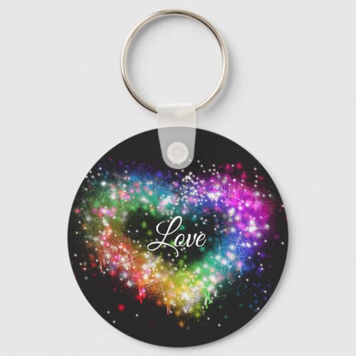 Rainbow colors spray paint sparking glitter heart  keychain
