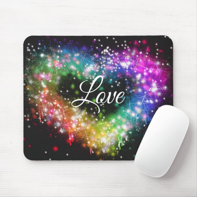 Rainbow colors spray paint sparking glitter heart mouse pad (With Mouse)