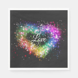 Rainbow colors spray paint sparking glitter heart napkins