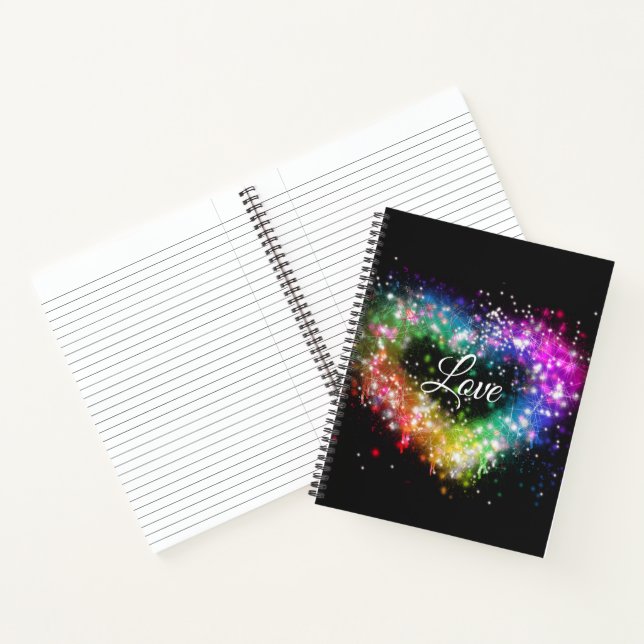 Rainbow colors spray paint sparking glitter heart  notebook (Inside)