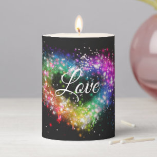Rainbow colors spray paint sparking glitter heart  pillar candle