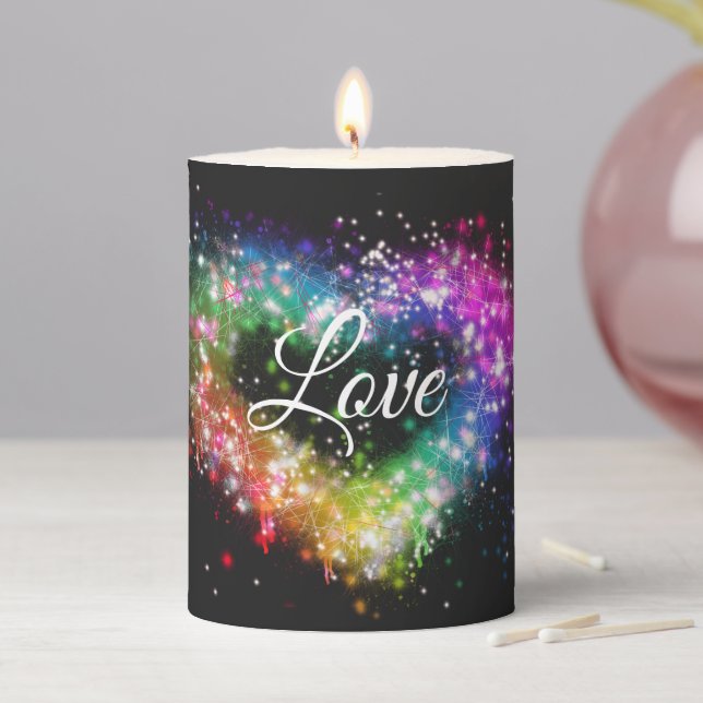Rainbow colors spray paint sparking glitter heart  pillar candle (In Situ)
