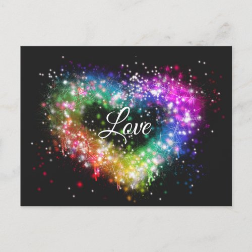 Rainbow colors spray paint sparking glitter heart  postcard