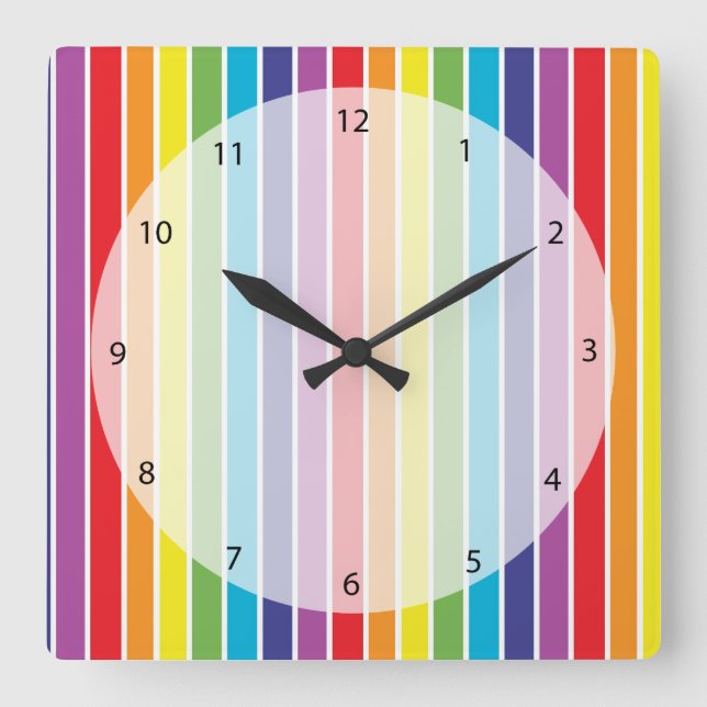 Rainbow colors square wall clock (Front)