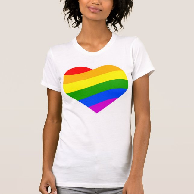 Rainbow Colors Striped Heart T-Shirt (Front)