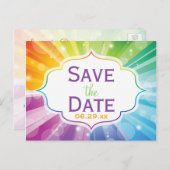 Rainbow Colors Striped Save the Date Post Card (Front/Back)