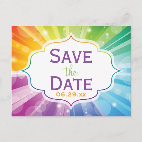 Rainbow Colors Striped Save the Date Post Card