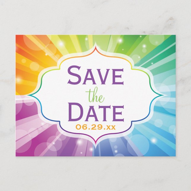 Rainbow Colors Striped Save the Date Post Card (Front)