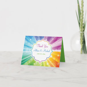 Rainbow Colors Striped Sunburst Thank You Card