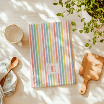Rainbow Colors Stripes Kitchen Towel with Initial