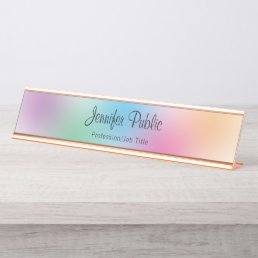 Rainbow Colors Template Rose Gold Elegant Modern Desk Name Plate