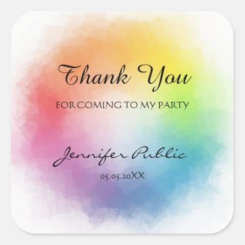 Rainbow Colors Template Thank You Hand Script Square Sticker