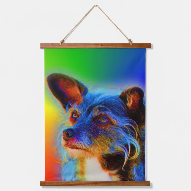 Rainbow Colors Terrier Abstract Dog Art  Hanging Tapestry (Front)