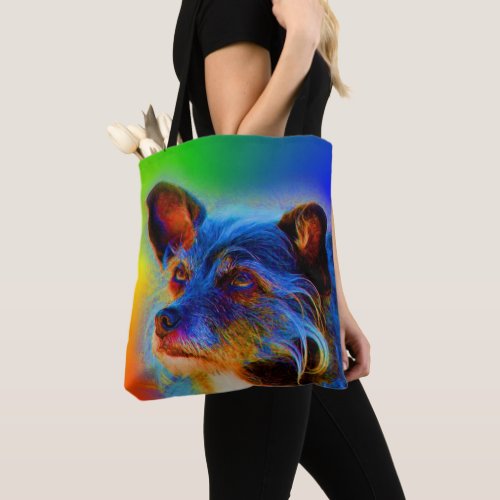 Rainbow Colors Terrier Mix Abstract Dog Art  Tote Bag